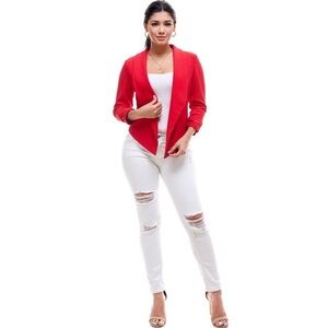 Red Curvy Lightweight Open Front Blazer